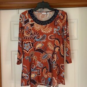 Kim Rogers Fit and Flare Top Black Brown Blue